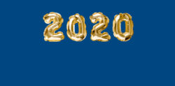 2020 balloons on a Classic Blue background
